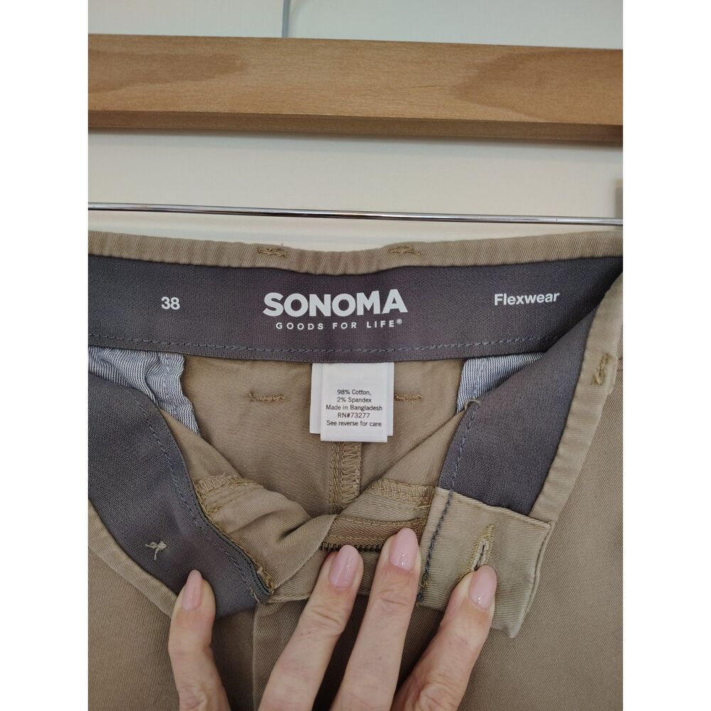 Sonoma Men’s Flexwear Shorts Khaki Taupe Stretch Flat Front - Picture 2 of 4